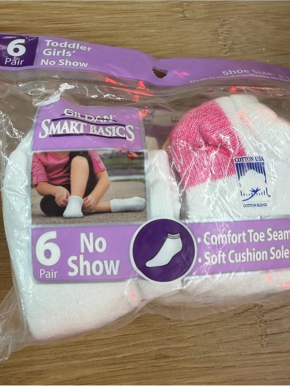 Gildan Smart Basics Toddler Girls No-Show Socks - White with Pink Accents